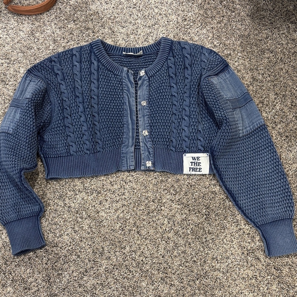 Free People Blue Knit Cardigan